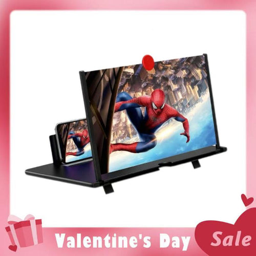 12" Screen Magnifier,3D HD Mobile Phone Magnifier Projector Screen Enlarger for Movies, Videos, and Gaming,Foldable Cell Phone Stand with Screen Amplifier,Supports All Smartphones (Black, 12Inch) Valentine'S Day