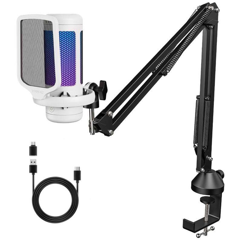 TONOR TC310 USB Streaming Gaming Microphone for PC, PS4/PS5, RGB Lighting, Easy Sound Control, One-Tape Mute, Mic with Mount Adapter