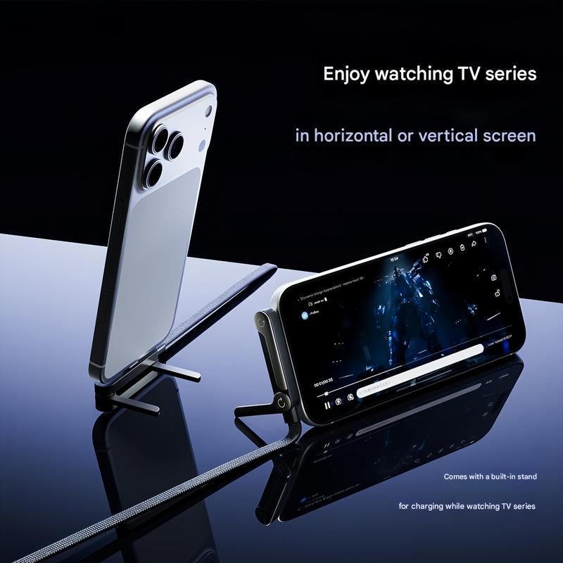 Basemo 240W Super Fast Charging Cable with Stand for Iphone Samsung Type-C Devices Black 2-In-1 Cord & Phone Holder for Gaming Office Car Travel