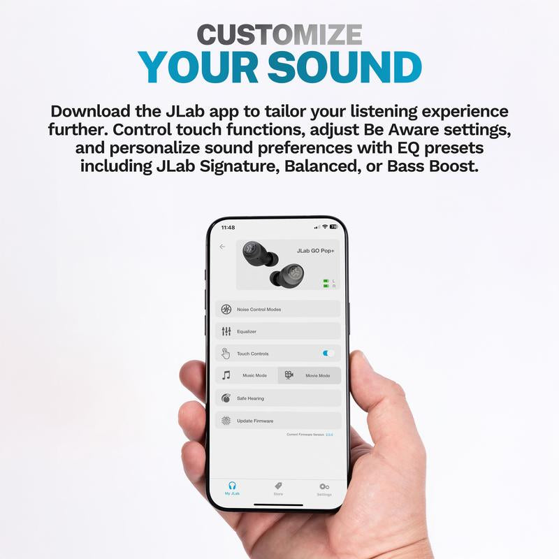 Jlab GO POP+ True Wireless Earbuds with 35+ Hour Playtime Dual Connect IPX4 Sweatproof Fast Charge 10 Minutes for 1+ Hour Playtime Rechargeable Bluetooth 5.3 Headset