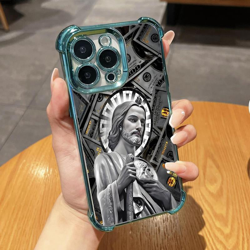 San Judas Tadeo Pattern Phone Case ,Electroplated Cover with Airbag Shockproof Soft TPU Cover for Iphone X 11 12 13 14 15 16 17 Pro Max plus Air Money
