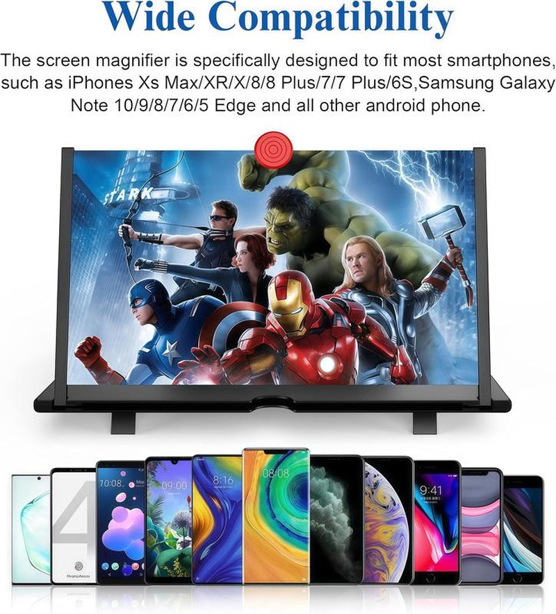 12" Screen Magnifier,3D HD Mobile Phone Magnifier Projector Screen Enlarger for Movies, Videos, and Gaming,Foldable Cell Phone Stand with Screen Amplifier,Supports All Smartphones (Black, 12Inch) Valentine'S Day