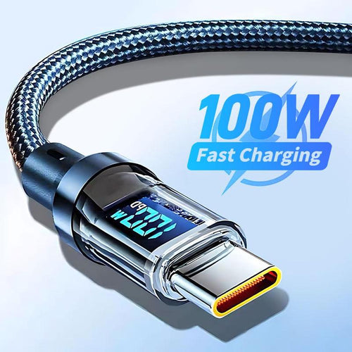 100W Fast Charging Type-C Data Cable, Intelligent Digital Display Phone Charging Cable, Wear-Resistant Nylon Braided Durable Data Cable for Iphone 15 & Android #TOP PICKS