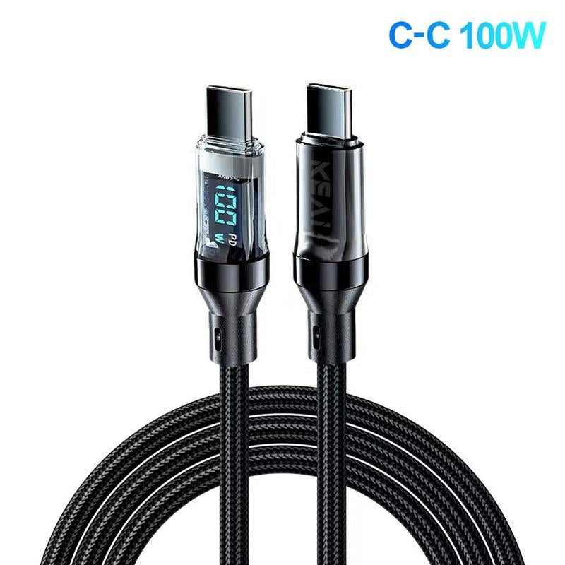 100W Fast Charging Type-C Data Cable, Intelligent Digital Display Phone Charging Cable, Wear-Resistant Nylon Braided Durable Data Cable for Iphone 15 & Android #TOP PICKS