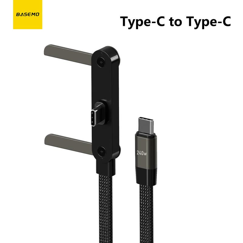 Basemo 240W Super Fast Charging Cable with Stand for Iphone Samsung Type-C Devices Black 2-In-1 Cord & Phone Holder for Gaming Office Car Travel