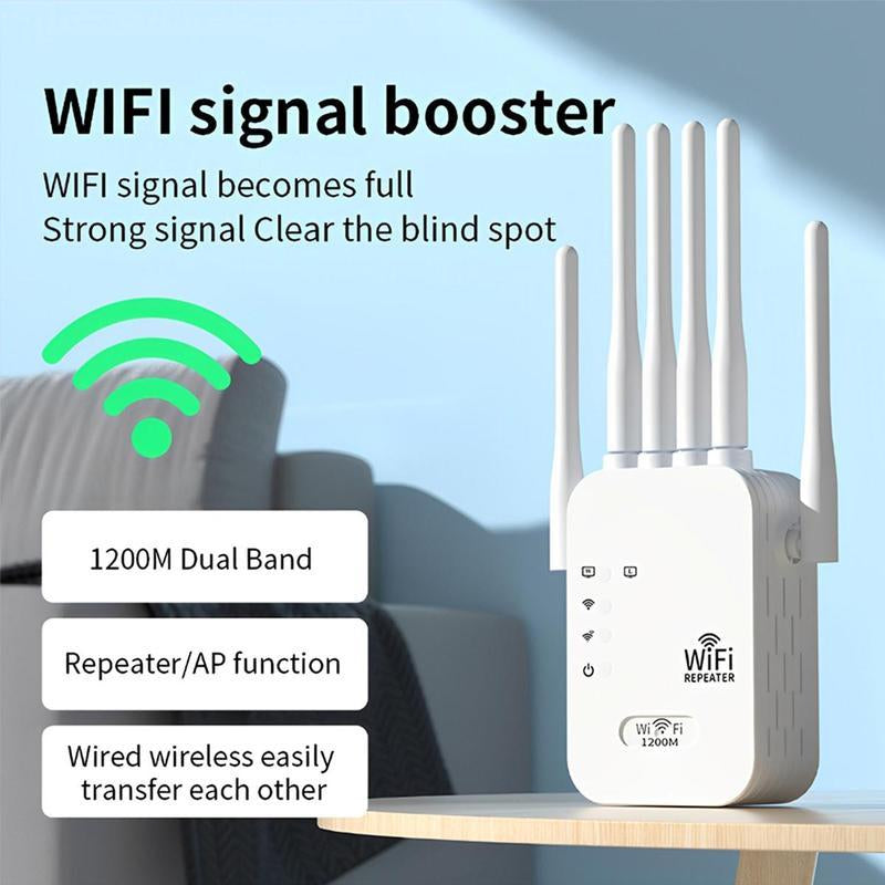 Wifi Extender, 1200Mbps Dual Band 2.4Ghz/5Ghz Signal Booster with 6 High-Gain Antennas, Covers up to 2000 Sq. Ft & 30 Devices,Repeater with Ethernet Port, Ideal for Home Studios, Remote Work