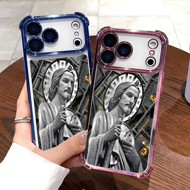 San Judas Tadeo Pattern Phone Case ,Electroplated Cover with Airbag Shockproof Soft TPU Cover for Iphone X 11 12 13 14 15 16 17 Pro Max plus Air Money