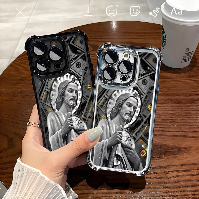 San Judas Tadeo Pattern Phone Case ,Electroplated Cover with Airbag Shockproof Soft TPU Cover for Iphone X 11 12 13 14 15 16 17 Pro Max plus Air Money
