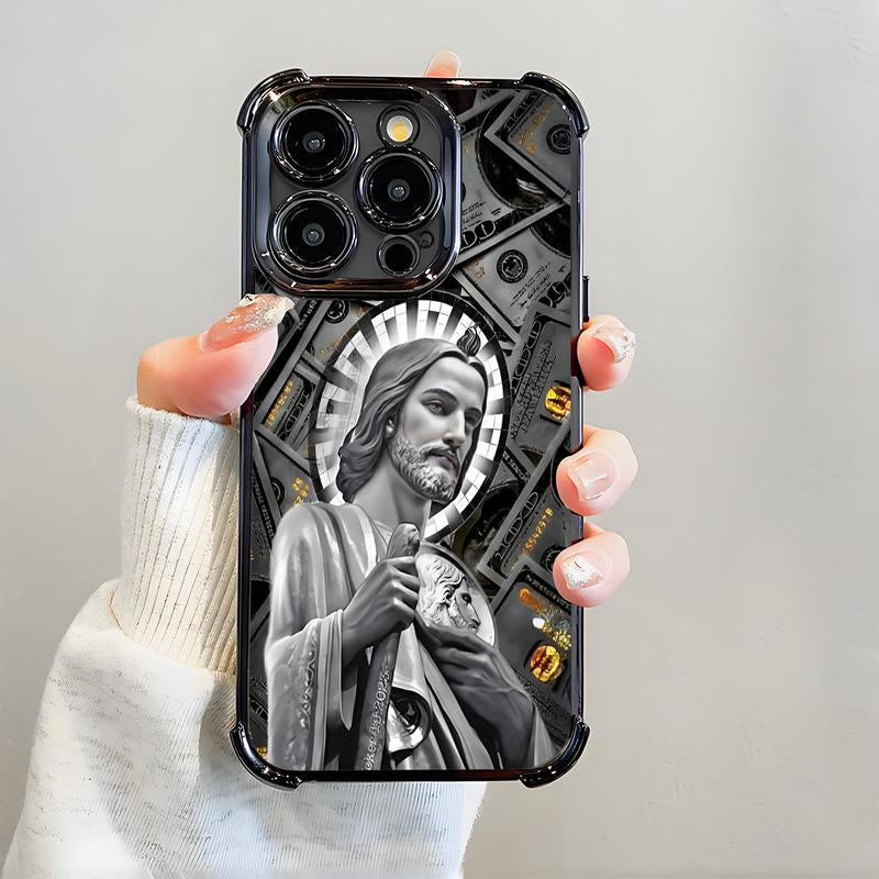 San Judas Tadeo Pattern Phone Case ,Electroplated Cover with Airbag Shockproof Soft TPU Cover for Iphone X 11 12 13 14 15 16 17 Pro Max plus Air Money