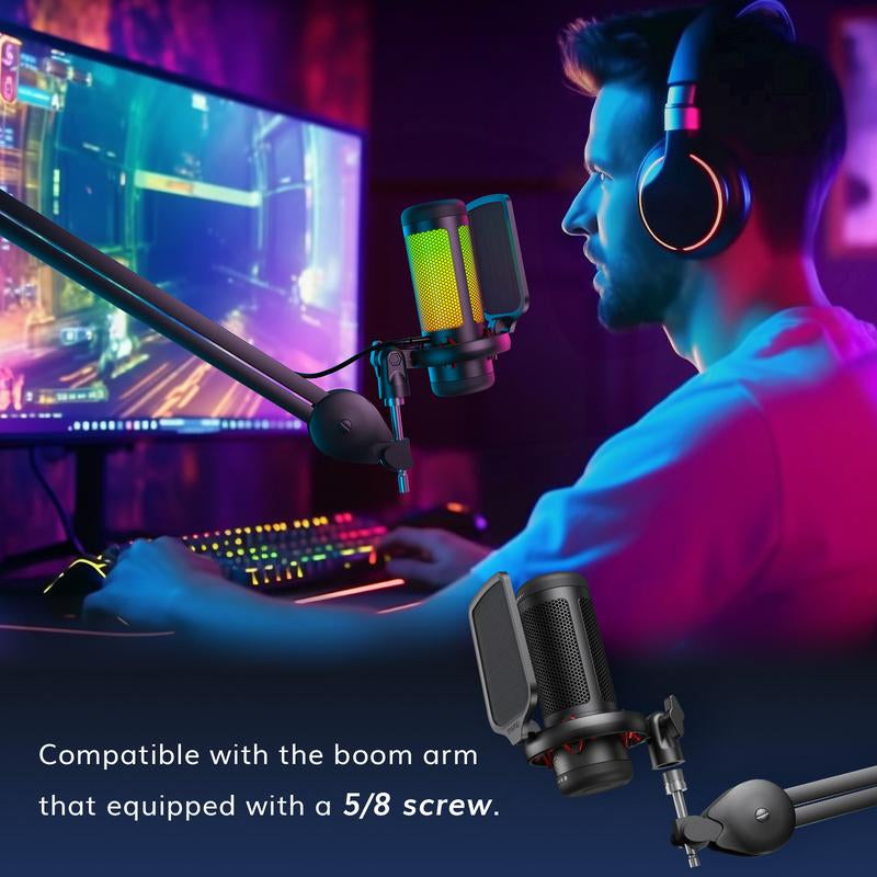 TONOR TC310 USB Streaming Gaming Microphone for PC, PS4/PS5, RGB Lighting, Easy Sound Control, One-Tape Mute, Mic with Mount Adapter