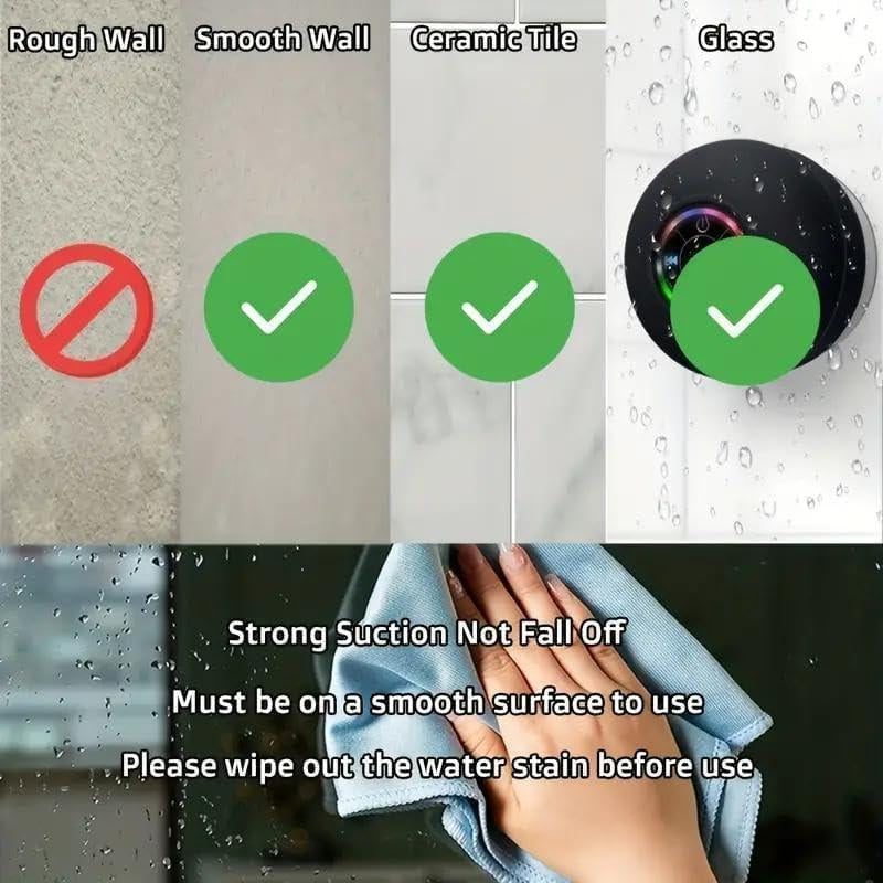 Mini Bluetooth Shower Speaker with LED Light, Portable IPX4 Waterproof, Hands-Free Speakerphone. Rechargeable Using Micro USB, Wireless Stereo for Beach, Shower & Home